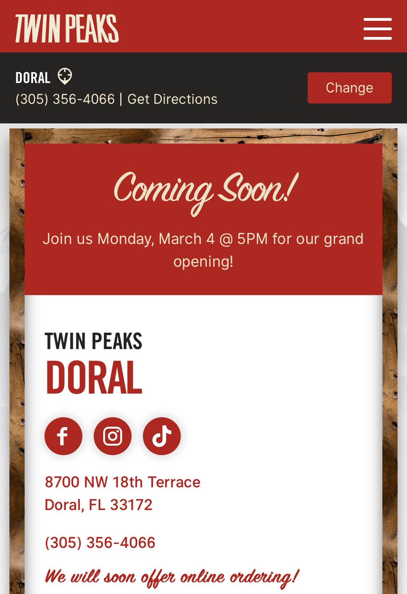 Twin Peaks Doral opens March 4th, 2024. Back in 2022 II announced this was coming. #GrandOpening #CityofDoral #Miami