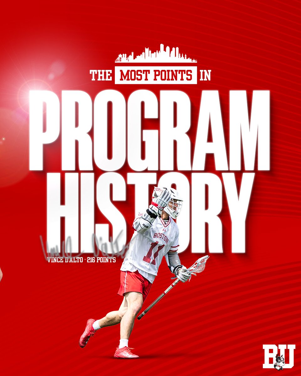 TerrierMLAX's tweet photo. Congrats to Vince D'Alto on becoming our program's all-time points leader!

133 goals 🎯
83 assists 🤝

2️⃣1️⃣6️⃣ points and counting https://t.co/dDIotb8JBF