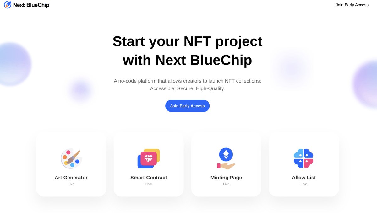 Building <a href="/NextBlueChipxyz/">Next BlueChip</a> took nearly 22 months (during which <a href="/Aloha_Bots/">AlohaBots.xyz</a>  was also created), with all efforts dedicated to providing a better product and experience.

We aim to assist more NFT artists, project teams, and various creators.

Today, NextBlueChip.xyz is