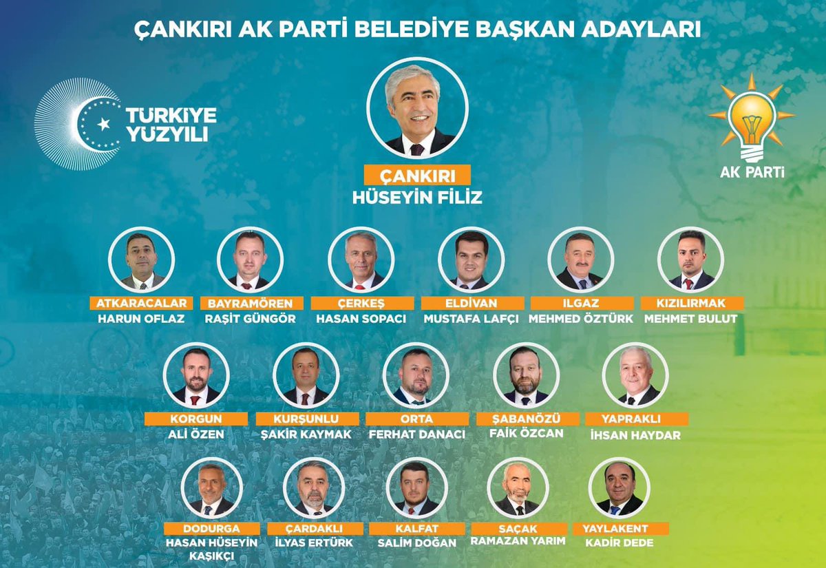 Çankırı’nın güzel ilçelerine hizmet etme gayesi ile yola çıkan kıymetli adaylarımızı tebrik ediyor, çalışmalarında başarılar diliyorum. 👏

Başkan adaylarımızın her biri güçlü ve iddialı. Sizce rekor oy nereden gelecek? 🤔