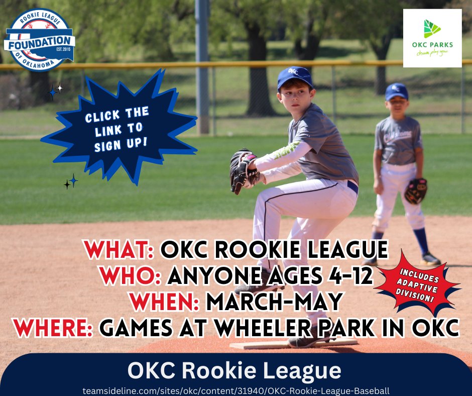 OKCDBFoundation's tweet image. Ready to spark your child's love for baseball? ⚾️🌟 Enroll them in the Rookie League now! Click the link below to join the excitement and fun with the Rookie League Foundation of Oklahoma. 🎉 #RookieLeagueSignUp #BaseballForKids
Link: teamsideline.com/sites/okc/cont…