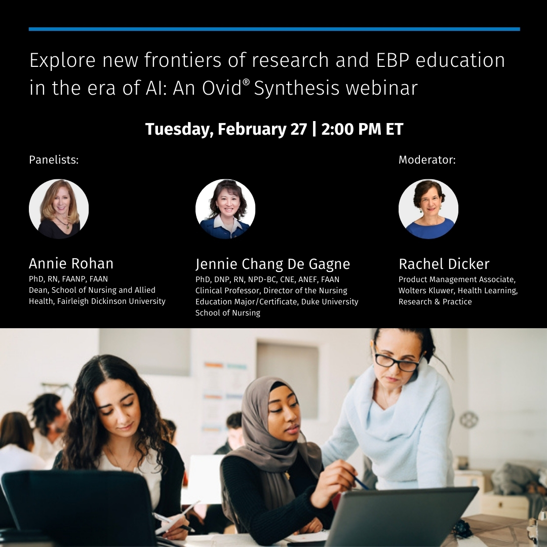 wkhealth's tweet photo. How can you support critical thinking and academic integrity of students with the acceleration of advanced technologies? Register for the webinar and learn how Ovid® Synthesis can help: https://t.co/l3KiZYxBHr
#AI #NursingEd #EBP https://t.co/5q0YvXpsT1