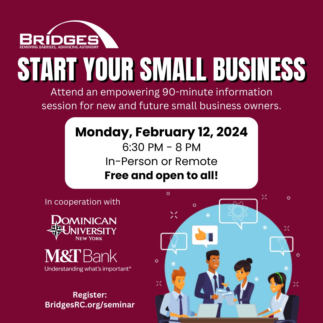 This Monday is the free Small Business Seminar! If you’ve interested in starting a business, this seminar is a great way to start your entrepreneurship journey. Attend in person at BRIDGES office or remotely via Zoom. Register at BridgesRC.org/seminar

#NatlEshipWeek