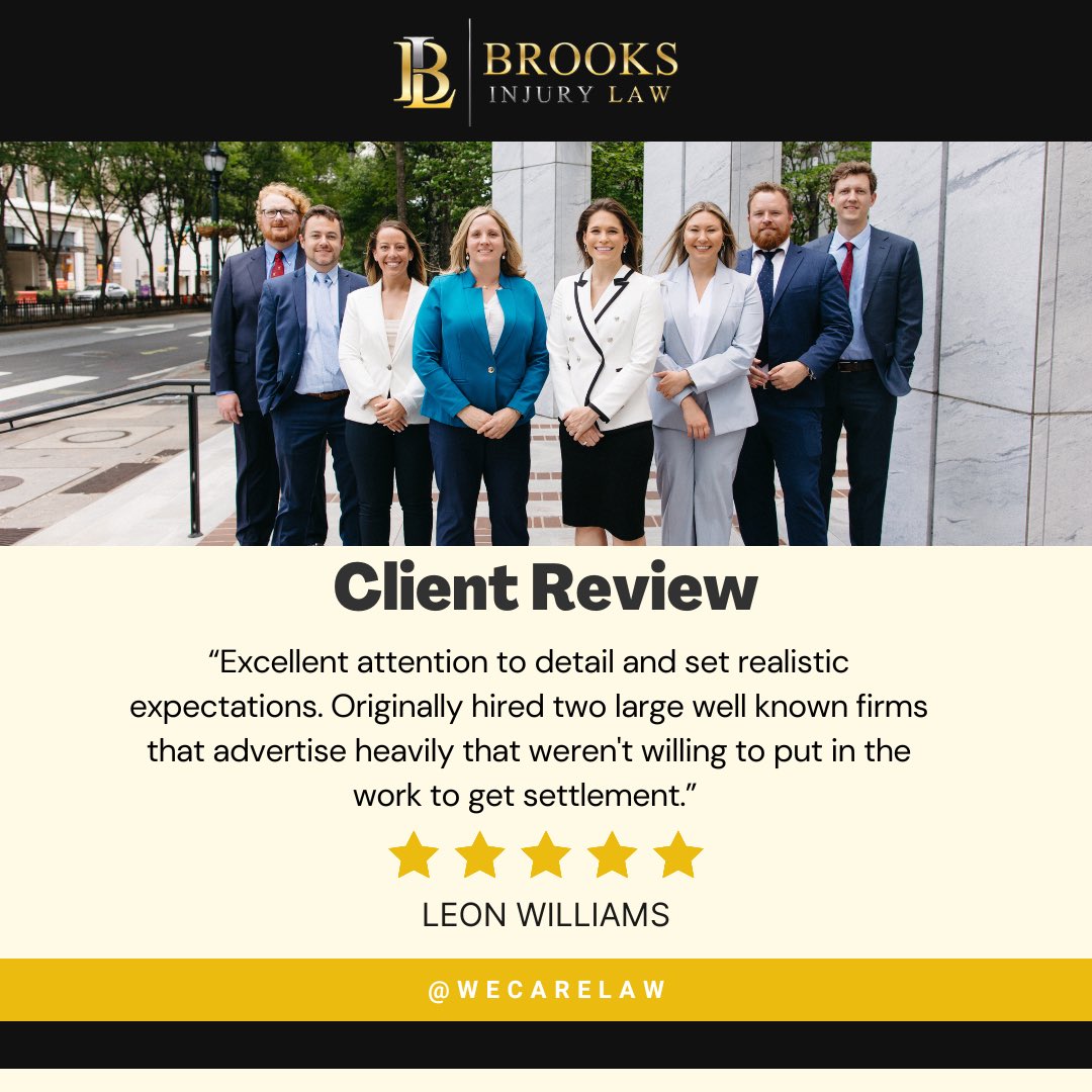 Brooks Injury Law prides ourselves on going above and beyond to meet our clients' expectations and work with them personally to achieve the best outcome for their case.  #WeCareLaw #ClientReview #GoogleReview #LawFirm #GeorgiaLawyers #PersonalInjury #GeorgiaLaw