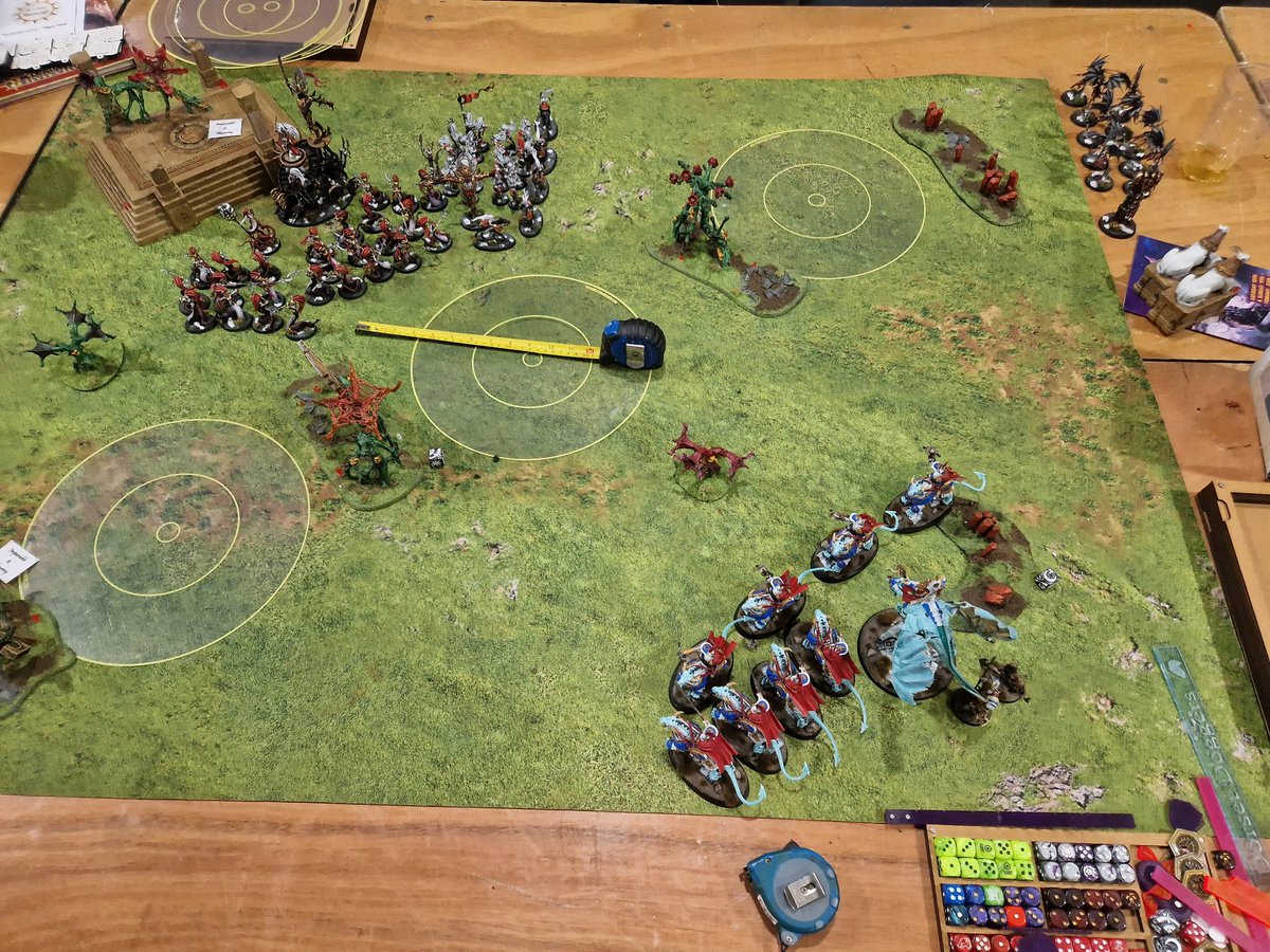 tzeentchmike's tweet photo. Game 3 at #realmshift is following a pattern. Dropped a battle tactic 1st turn against toms dok. Won a double and killed 25 snakes, cauldron and medusa in the double to put a massive dent in the army. #aos #stormcasteternals https://t.co/ObpzhCzi0C