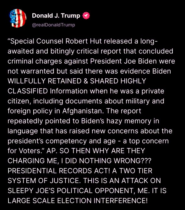 7Veritas4's tweet image. You keep forgetting why you’re being charged. 

One more time:

- Despite numerous requests from NARA, you refused to turn over all the classified documents in your possession. This dragged on for months. (Biden and Pence immediately volunteered them)

- You then lied,…