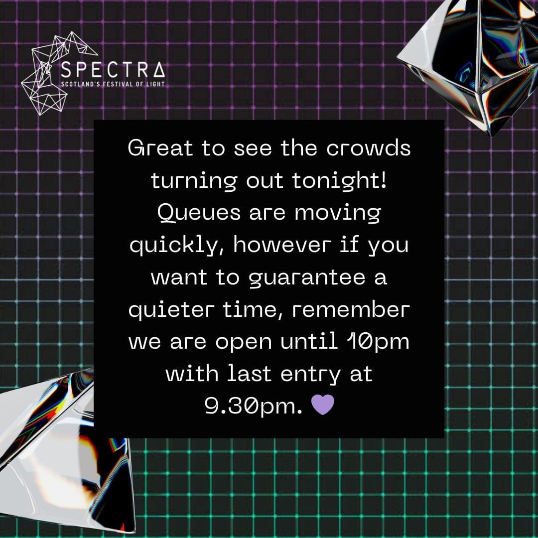AberdeenCC's tweet photo. Great to see the crowds turning out for @SPECTRAaberdeen tonight.
Queues are moving quickly, however if you want to guarantee a quieter time, remember the festival is open until 10pm with last entry at 9.30pm. #SpectraABDN https://t.co/28jIrJv77N