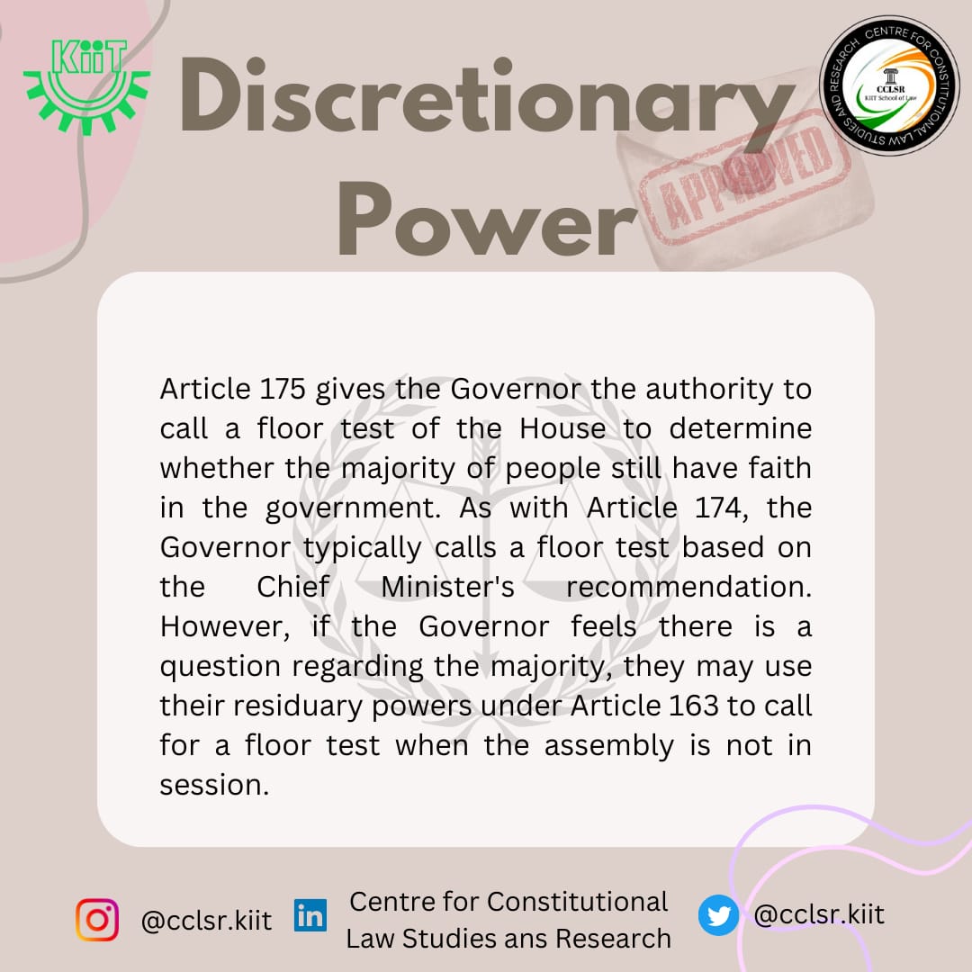 CclsrKiit's tweet photo. Governor's Power: To Dissolve The Assembly And To Call For Floor Test

#Constitution
#India 
#government 
#governor 
#FloorTest https://t.co/edFoXcIUe1