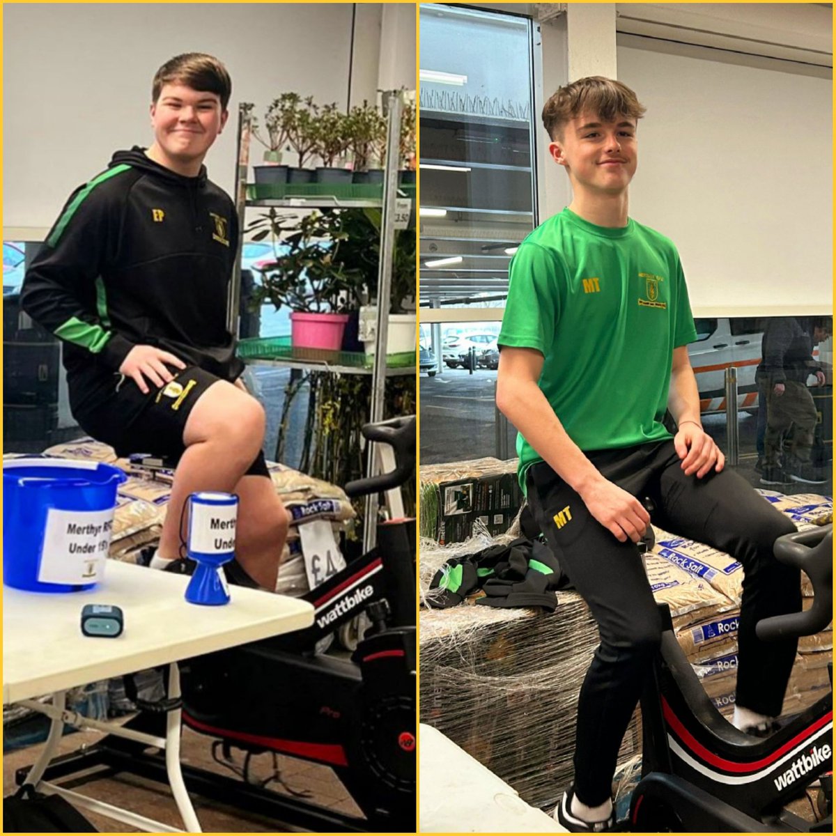 RFCMerthyr's tweet photo. With huge thanks to the generous shoppers of Tesco Merthyr Tydfil today 🙏🏻
Fantastic to see our #Under15s raise more than £1,500 virtually propelling their #WattBike from the Wern to HQ #Twickers just in time for kick-off 🤙🏻
#YoungIronmen🖤💚💛 https://t.co/sWnQg7Uqms