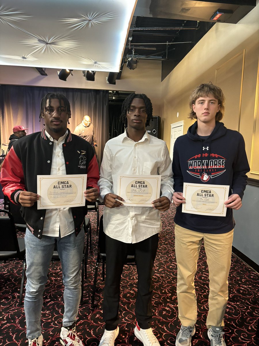 Congratulations to the 23-24 CMCA All Stars @CMCA2019 from the CTC @CTC_Athletics : Platt Tech’s Jermaine Shepard, Bullard Havens/Kolbe Cathedrals’s Stanley St.Victor and Northwest United’s Ben Roden. Thank You CMCA for a great event! #cthsfb #ctc #cmca