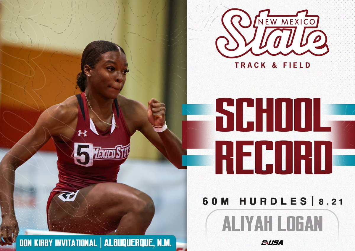NMStateXCTF's tweet image. 𝐂𝐑𝐎𝐖𝐍 𝐇𝐄𝐑👑

Posting a time of 8.21 in the 60m hurdle prelims, Aliyah Logan breaks her own school record ᴀɢᴀɪɴ🤯

#AggieUp