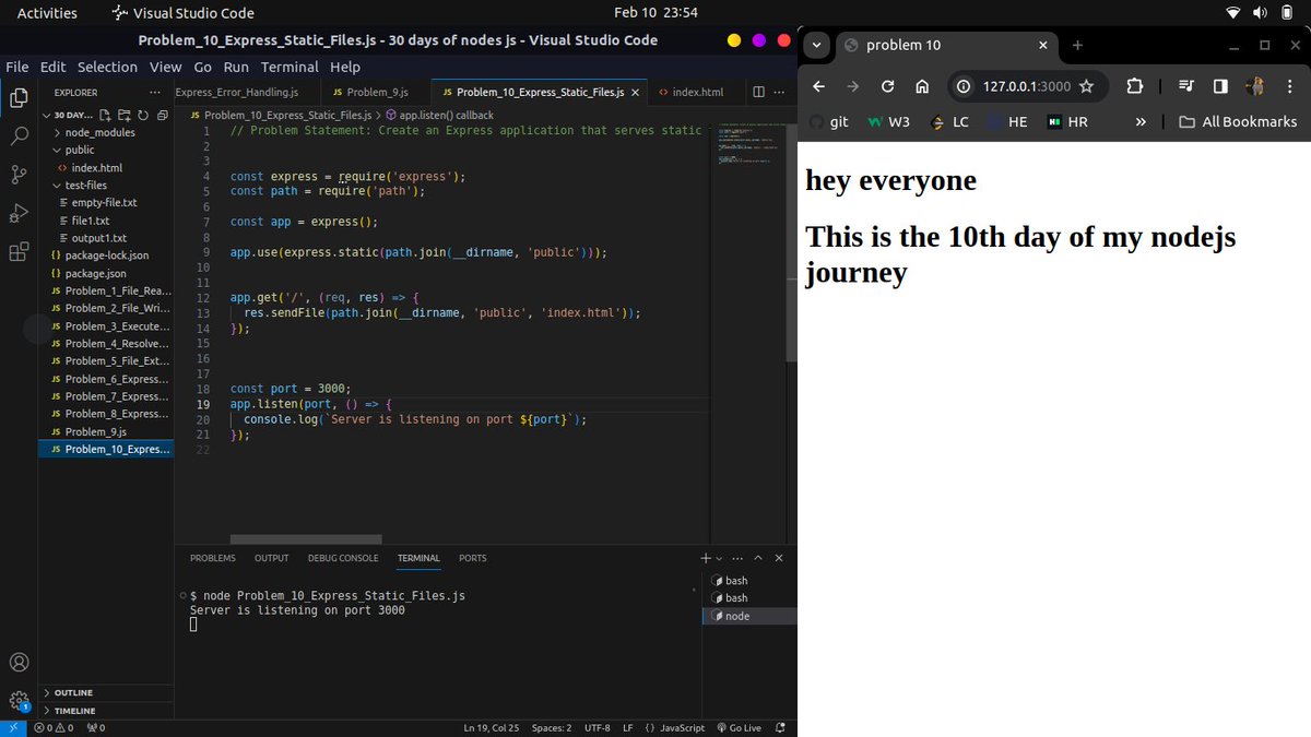mr_souravpandey's tweet image. Problem 10: Created an Express app serving static files from a &apos;public&apos; directory! 📂 Accessing the root now returns &apos;index.html&apos; from &apos;public&apos;. 🚀 Learning to serve static assets effortlessly in Node.js with Express! #NodeJS #Express #StaticFiles @scaler_official