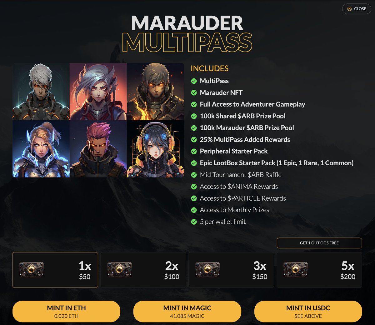 LiQuidRoXxoNe's tweet photo. Realm Marauder Battle Guide & Massive Guild Giveaway! (This is a mega thread)

The first cycle in the Realm/Arb Event just ended today, and I have to tell you, if you're not participating yet, you're missing out.
Today is not about what Realm does, or why they are so successful. 🤫
Today, I'm going to show you how you can make real progress in only a few minutes daily. 
Juicy rewards awaits you. 💸
Return on investment? Less than a week if you play your cards right. 🎲
This is combined with a huge giveaway sponsored by the community, especially by the Ancient Prime Guild! (Special Thanks to @M00NBUBBLES )🫡

Prizes: (nearly $1,000)
- 110x Common Lootboxes
- 20x Rare Lootboxes
- 10x Epic Lootboxes
- 2x Starter Peripherals (full common equipment)
- 4,000 $ANIMA
- 1 Adventurer of the Void

Giveaway Levels:
Level 1 (opens after 25 retweets)
2 winners for 1 Starter pack and 20 Common Lootboxes each
Level 2 (opens after 75 retweets)
2 winners for 20 Common Lootboxes, 10 Rare Lootboxes, and 5 Epic Lootboxes
Level 3 (opens after 150 retweets)
2 winners for 2,000 $ANIMA each
Level 4 (opens after 250 retweets)
1 AoV + 30 Common Lootboxes (AoVs are the Genesis Adventurers with huge benefits)
Level 5 (REDACTED) 

Anyone can participate in the Giveaway:
- Follow @rlmverse 
- Follow @arbitrum 
- Follow @LiQuidRoXxoNe 
- Like ❤️, RT 🔄 THIS post
- Comment and tag 3 friends 
IMPORTANT NOTE (PROOF in Comment)
If you want to be in the draw for Levels 3 and 4, take a photo of your Marauder and a piece of paper with your Twitter tag in front of your screen! (Good old times) 😎

End of the Giveaway
With the next reset on Friday the 16th.

And now, let's dive in! 🔎
When you arrive on the official homepage, you'll find a link on the right side to mint your Marauder including Battlepass. 
If you hold partner NFTs or AoVs, you can mint the battlepass for them too.

You can choose to mint with $MAGIC, $USDC, or $ETH. I prefer $MAGIC ✨(Token of @Treasure_DAO )
Afterward, you'll receive your AI-generated Marauder and can start immediately. 
First and foremost, go to the “Transcend” tab under the Adventurers section and place your Marauder. 

Scroll down a bit and select the character image again until it has a yellow frame. 
Do this with all your Marauders as Transcend is the ultimate goal. 
The higher your level, the higher your rewards! 💰
in the future you can choose within different new variants to customize your Marauders!

🧵 (1/3)