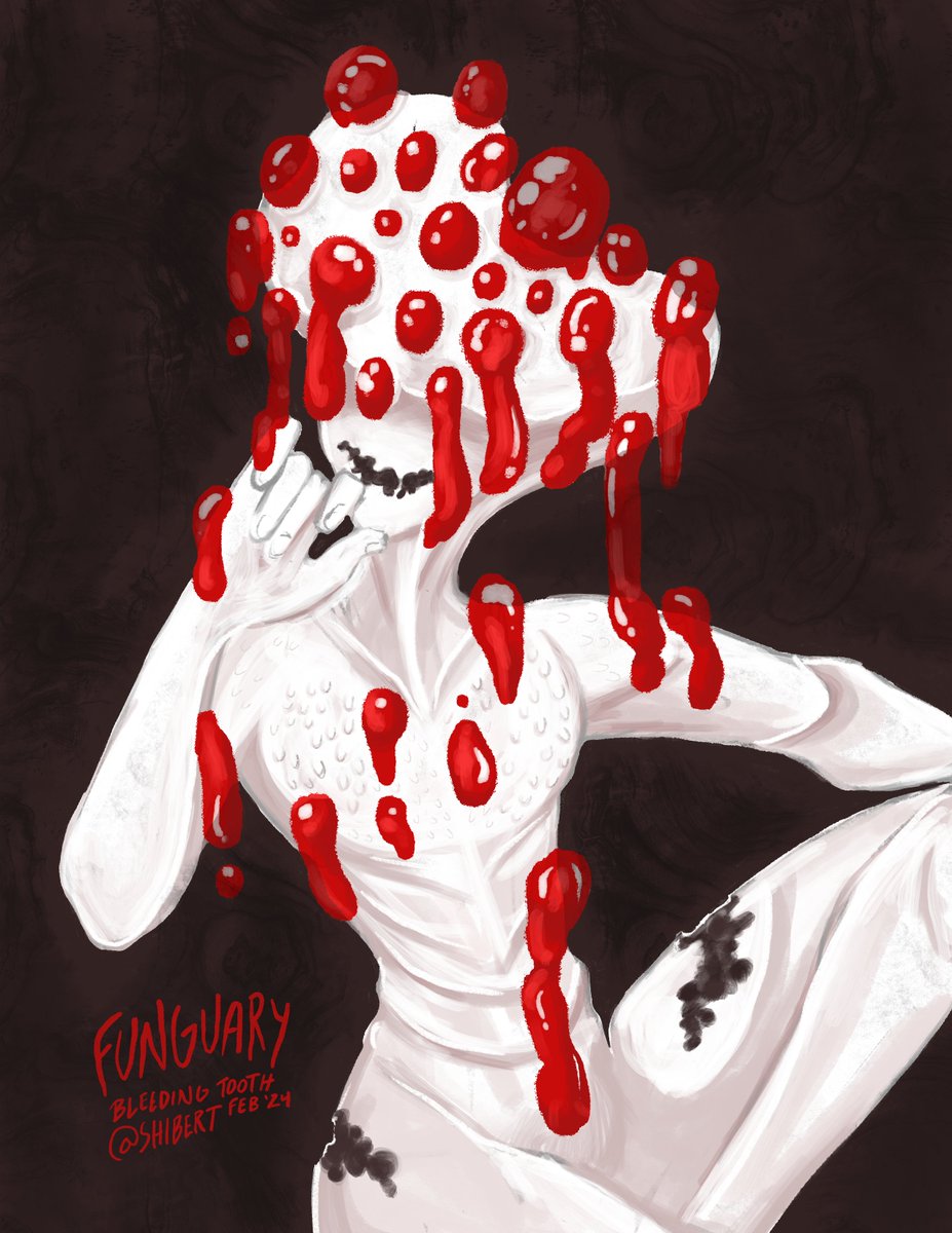 shibert's tweet photo. bleeding tooth fungus for #funguary2024 #funguary week 2 <3 jelly https://t.co/BLcKQHkvbr