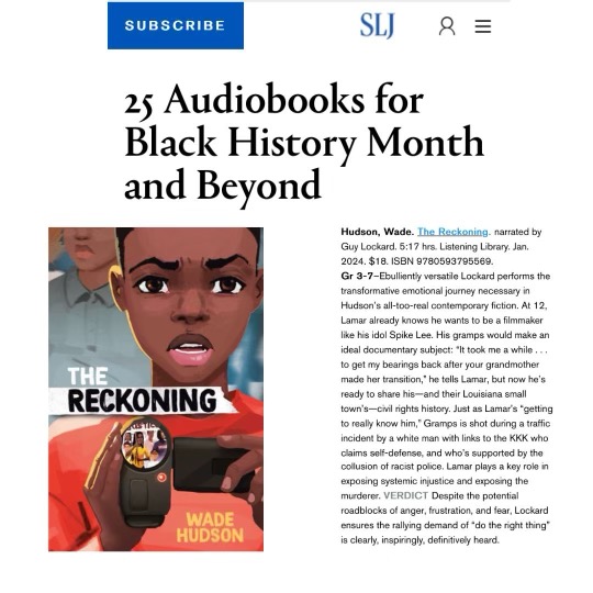 So happy to see the audio version of The Reckoning the 25 recommended for Black History Month by School Library Journal. Great narration by Guy Lockard who starred as Dr. Dylan Scott on the tv series Chicago Med.