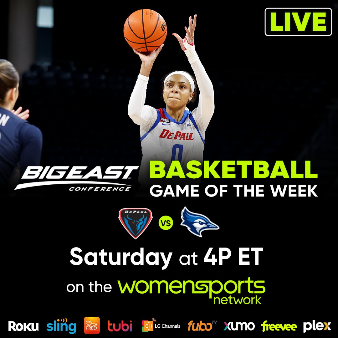 Tune in for another @BIGEAST Basketball Game of the Week today at 4pm ET on the Women’s Sports Network! Catch all the epic court action LIVE as @DePaulWBBHoops takes on @CreightonWBB .