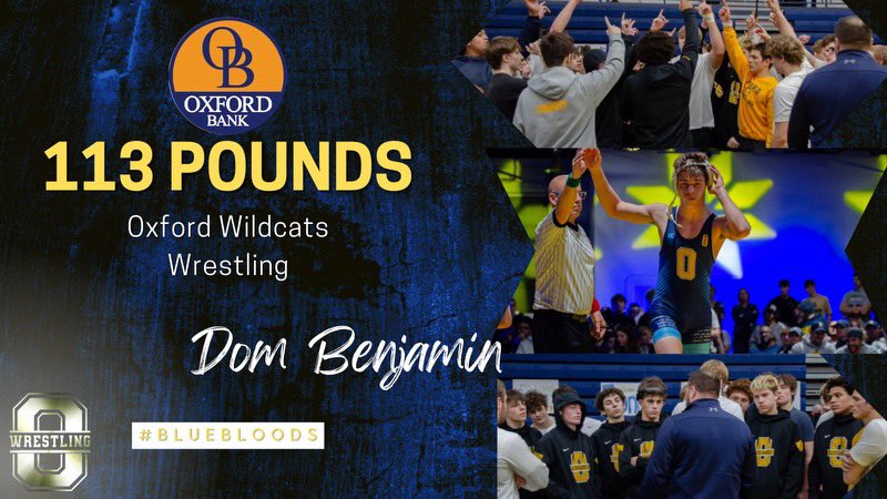 OxfrdWrstlng's tweet photo. 113 Consis
#5D1 Dom Benjamin v
#10D1 LaBelle @ Flushing
DOM WINS BY TECH FALL
AND CONTINUES TO #BattleBack
#GoCats
#BlueBloods
#InOxfordWEWrestle
@oxford_hs
@athletic_oxford https://t.co/HwxuxvXwJa