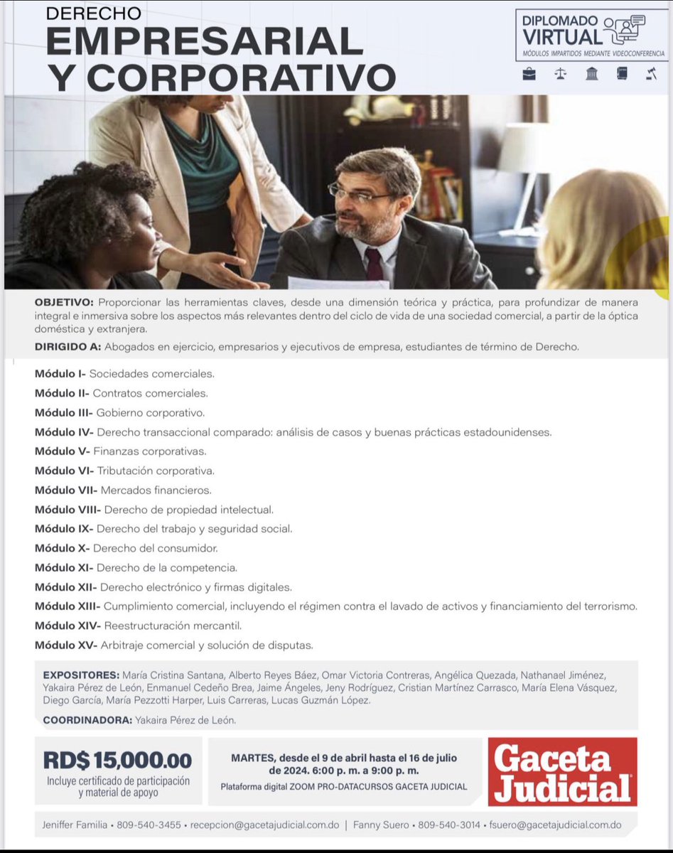 📌 En esta ocasión, me place coordinar el “Diplomado en Derecho Empresarial y Corporativo” de <a href="/GacetaJudicial/">Gaceta Judicial</a>, en el cual se profundizará sobre los aspectos claves del ciclo de vida de una sociedad comercial, de la mano de destacados expertos en el área. ¡Inscripciones abiertas!