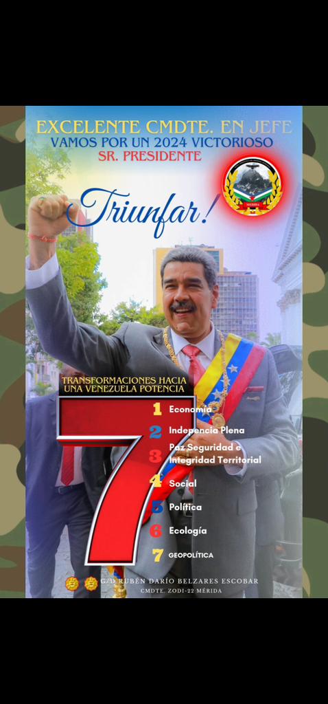 Impulso a las 7 T de Transformaciones por una VENEZUELA MEJOR en potencia... LEALTAD ABSOLUTA... anunciadas  por nuestro Cmdte. Jefe Nicolas Maduro Moros  <a href="/NicolasMaduro/">Nicolás Maduro</a> 
#TRIUNFAR 🇻🇪 <a href="/CEOFANBVE/">CEOFANB</a> <a href="/dhernandezlarez/">GJ. Domingo Hernández Lárez</a> <a href="/Redi_andes/">REDI N° 2 "Los Andes"</a> <a href="/zodi22merida/">ZODI 22 MERIDA</a>