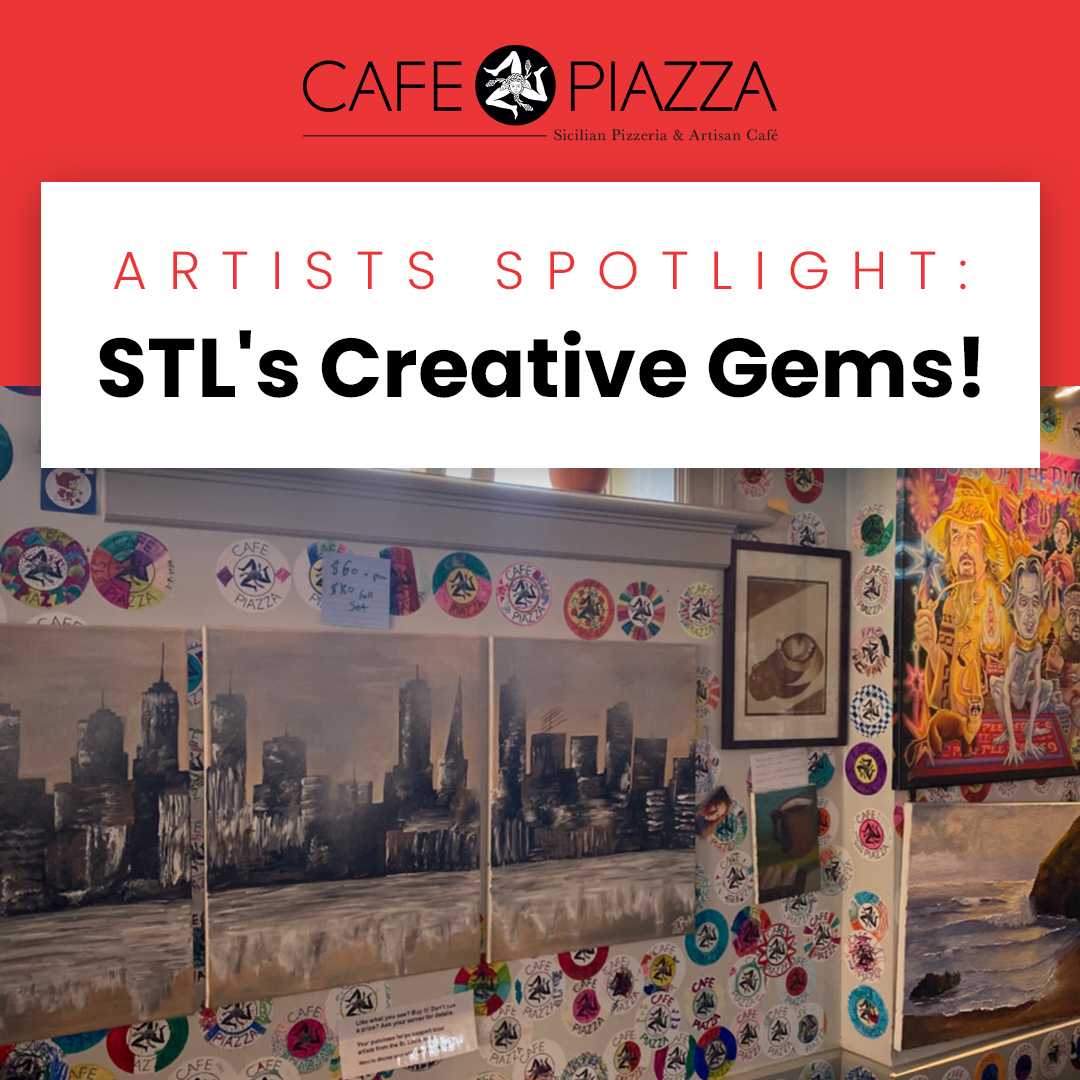 Cafe Piazza proudly showcases the talent of St. Louis artists on our walls. Are you an artist interested in displaying your work? Drop us a message and let's collaborate in celebrating art and community! #STLArtists #ArtisticCollaboration