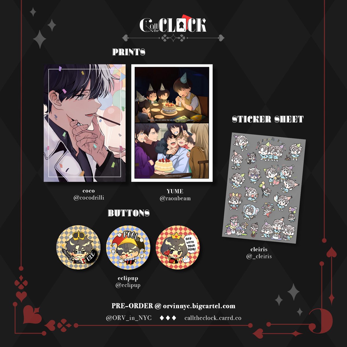 ORV_in_NYC's tweet photo. ✦ Merch Reveals ✦
Other merch items include 4" x 6" prints, clear vinyl sticker sheet, and 2.25" buttons!

Artwork by @cocodrilli | @raonbeam | @_cleiris | @eclipup
Pre-orders close in one week on 2/17!
https://t.co/giT3I3XCgk
#HBD_KDJ_NYC2024 https://t.co/V20jGoXzAE