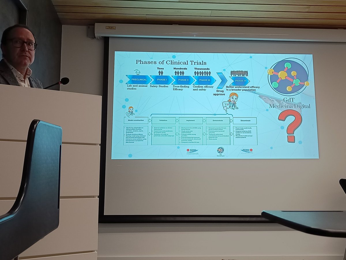 I Reunión del grupo de trabajo de Medicina Digital de la <a href="/Sociedad_SEMI/">Sociedad Española de Medicina Interna</a>, <a href="/joscarlor2/">Jose Carlos Arevalo</a> nos habla de algoritmos en la IA para la práctica clínica:

💣Estratificación del riesgo
📈Optimización del pronóstico 
❤️‍🩹Detección precoz de descompensaciones
🧠Entrenamiento de profesionales
