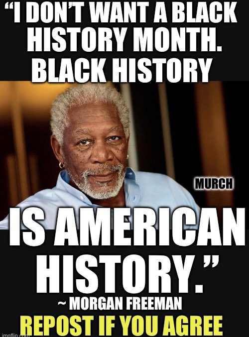 Do you agree with Morgan Freeman? He says white, black, it’s all AMERICAN history. Who agrees? 🙋‍♂️