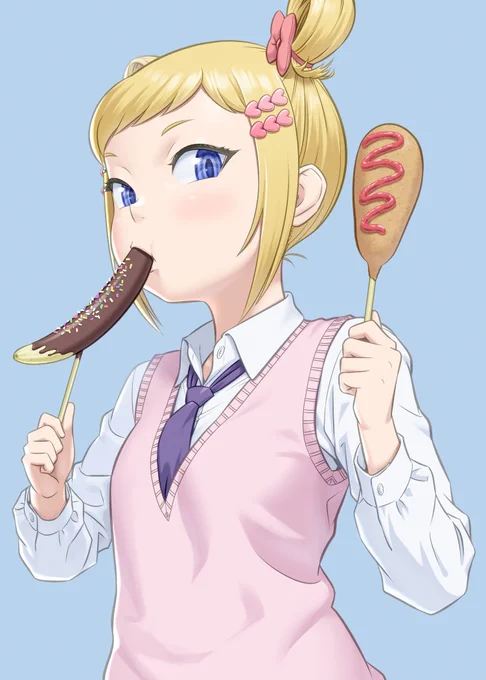チョコバナナを食べながらアメリカンドッグを食べることを考えているキバ子です。 #わたモテ