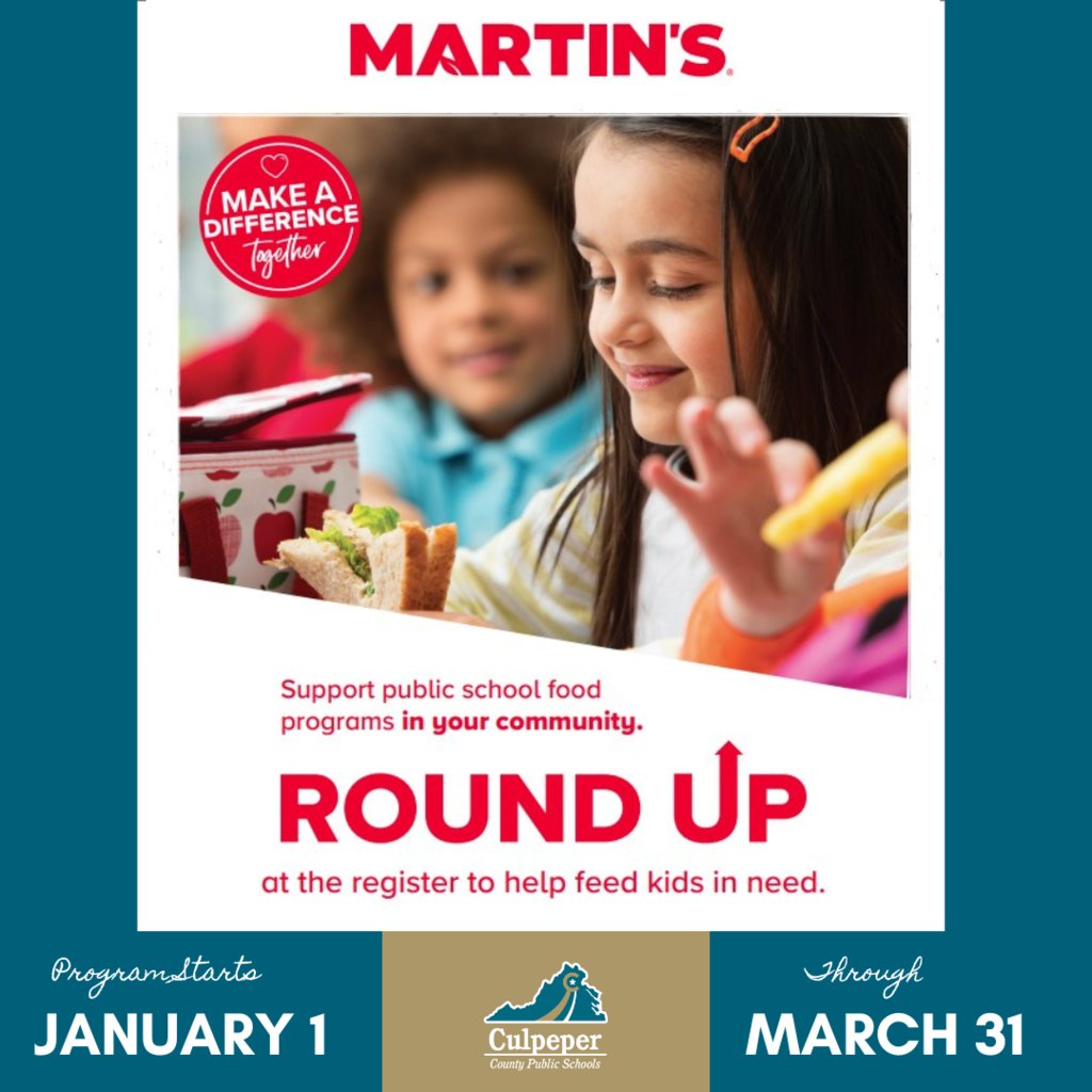 Don't forget to Round Up! at Martin's now through March 31, 2024.   We appreciate the support of our community to help eliminate food insecurity for our children.  

@MartinsFoodMkts
#EliminateHunger