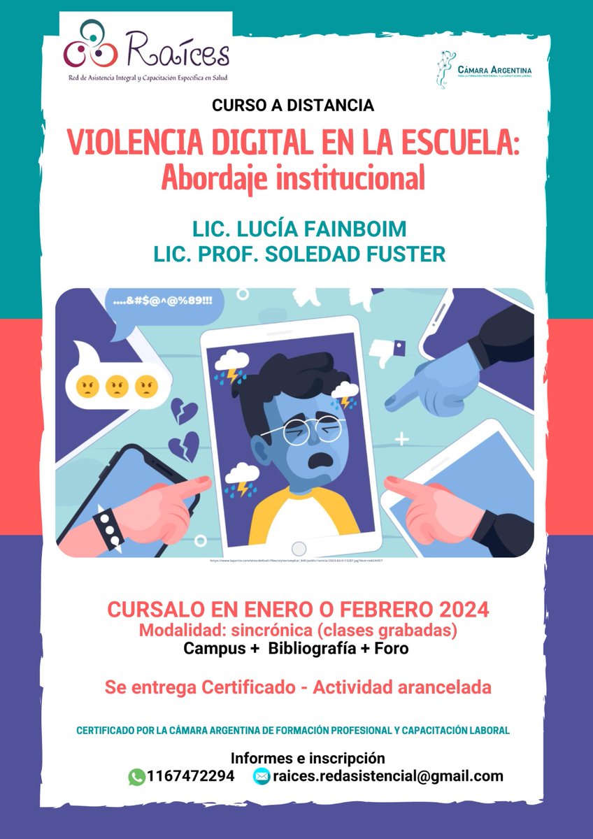 Febrero‼️
Vuelven las clases y una vez más, el desafío para docentes y profesionales, de anticipicarnos y contar con herramientas actualizadas para prevenir, detectar e intervenir ante situaciones de violencia entre pares. 

Conocé nuestra propuesta: forms.gle/hJeyVycpQhMXo5…