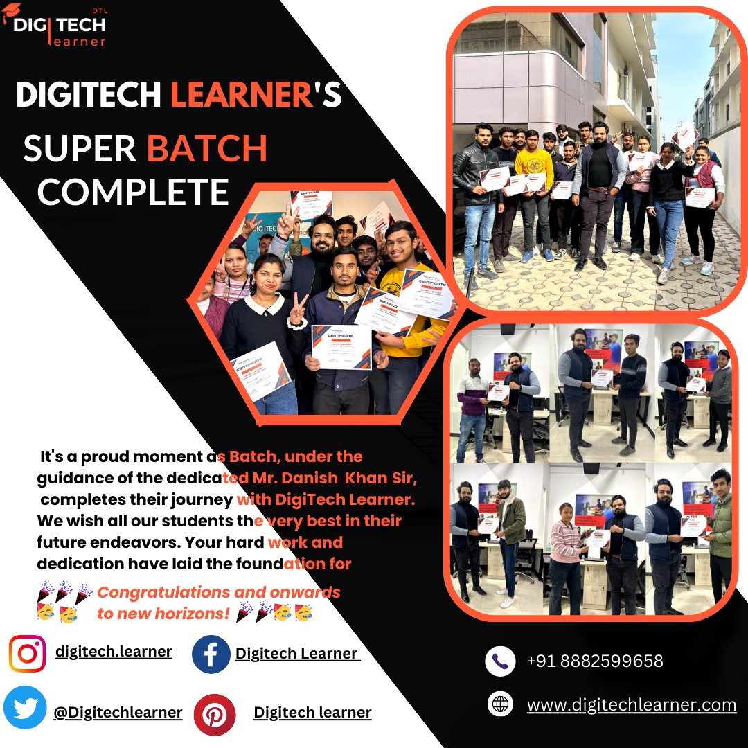 Digitechlearner's tweet image. DigiTech learner&apos;s Super Batch Completed🥳🥳
Congratulations and onwards to new horizons! 💯⚡️
website digitechlearner.com
Call us today at +91 8882599658 to Apply Now!
#batchcompletion #AnushkaSharma #PoonamPandey #earthquake #BoycottBollywood #Siddham #Elections2024
