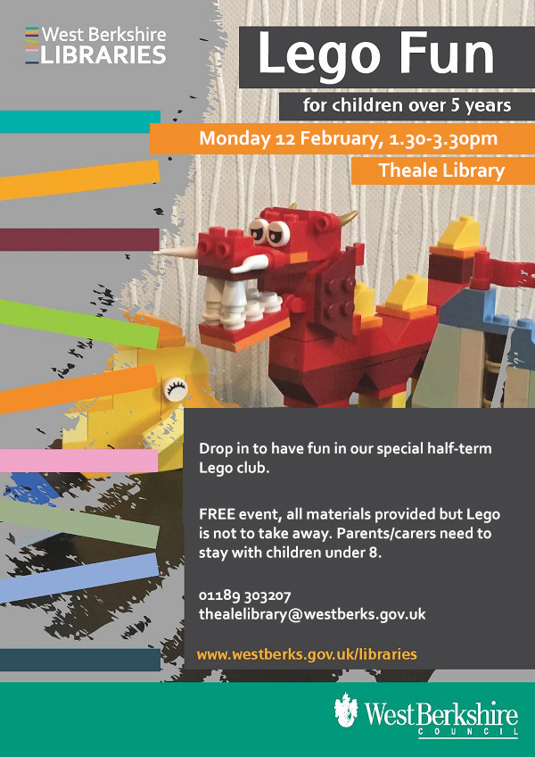 WBerksLibraries's tweet photo. Half term #LEGO fun across West Berks Libraries:

- #Pangbourne Library: Tues 13 Feb, 2-4pm
- #Thatcham Library: Tues 13 Feb, 2-4pm &amp; Fri 16 Feb, 10.30am-12.00pm
- #Theale Library: Mon 12 Feb, 1.30-3.30pm

For more information: https://t.co/OhQg5Kujcd https://t.co/cJibrdQ51G