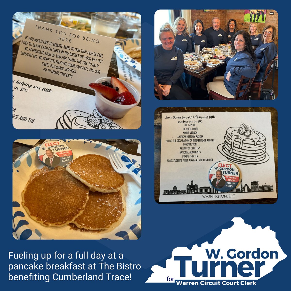 TurnerForClerk's tweet photo. The Bistro hosted a fantastic pancake breakfast this morning benefitting Cumberland Trace Elementary PTA! They are here til 10AM! Come enjoy pancakes, and the cutest little servers! https://t.co/PfkEF5yHIH