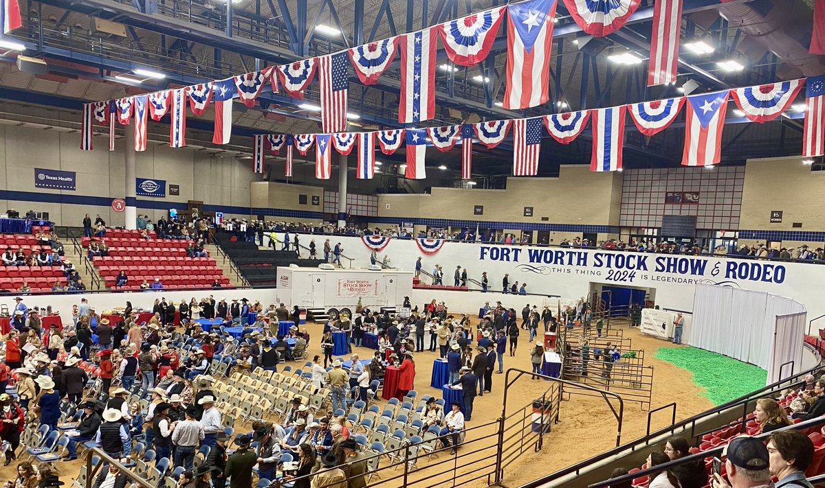 FWSyndicate's tweet photo. We will get this started at 9 a.m. in an all new venue. Take a look at the set up inside Watt Arena as we close in on the 2024 Junior Sale of Champions! #fwssr https://t.co/rTCeZPwZLa