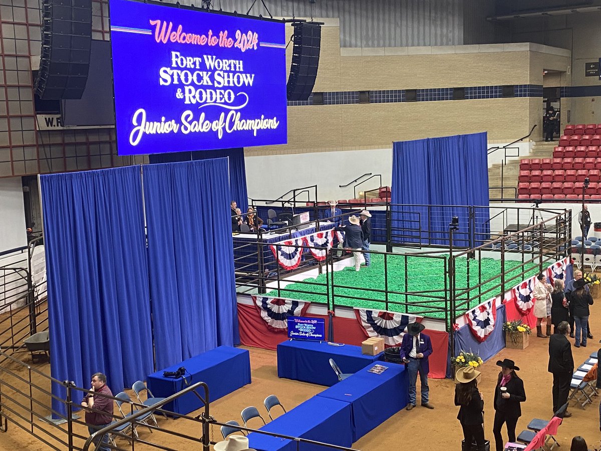 FWSyndicate's tweet photo. We will get this started at 9 a.m. in an all new venue. Take a look at the set up inside Watt Arena as we close in on the 2024 Junior Sale of Champions! #fwssr https://t.co/rTCeZPwZLa