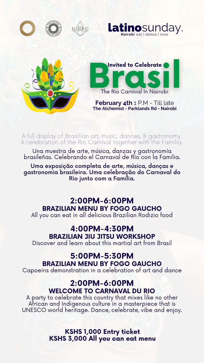 circololife's tweet image. Celebrating Brasil in Nairobi with our Edition of Latino Sunday in 🇰🇪🔥

We’re expecting ~600 people to enjoy a full display of Brazilian art, music, dances &amp;amp; gastronomy! 

#circolo
