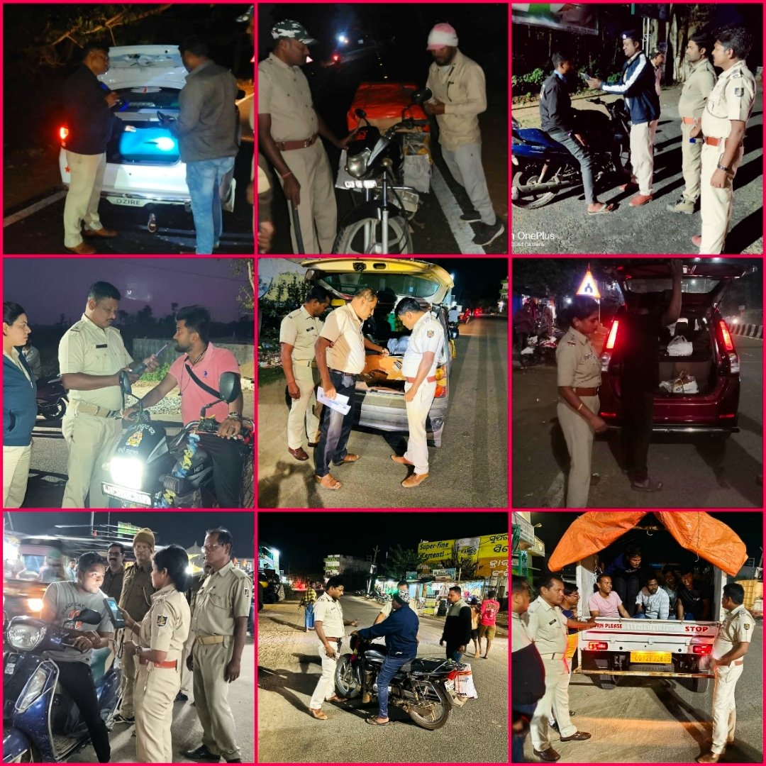 Naka and Vehicle Checking is being done at important Chaks and strategic locations by all Police stations of Berhampur Police district. MV checking is done to prevent movement of antisocials, property offenders and drunken drivers.