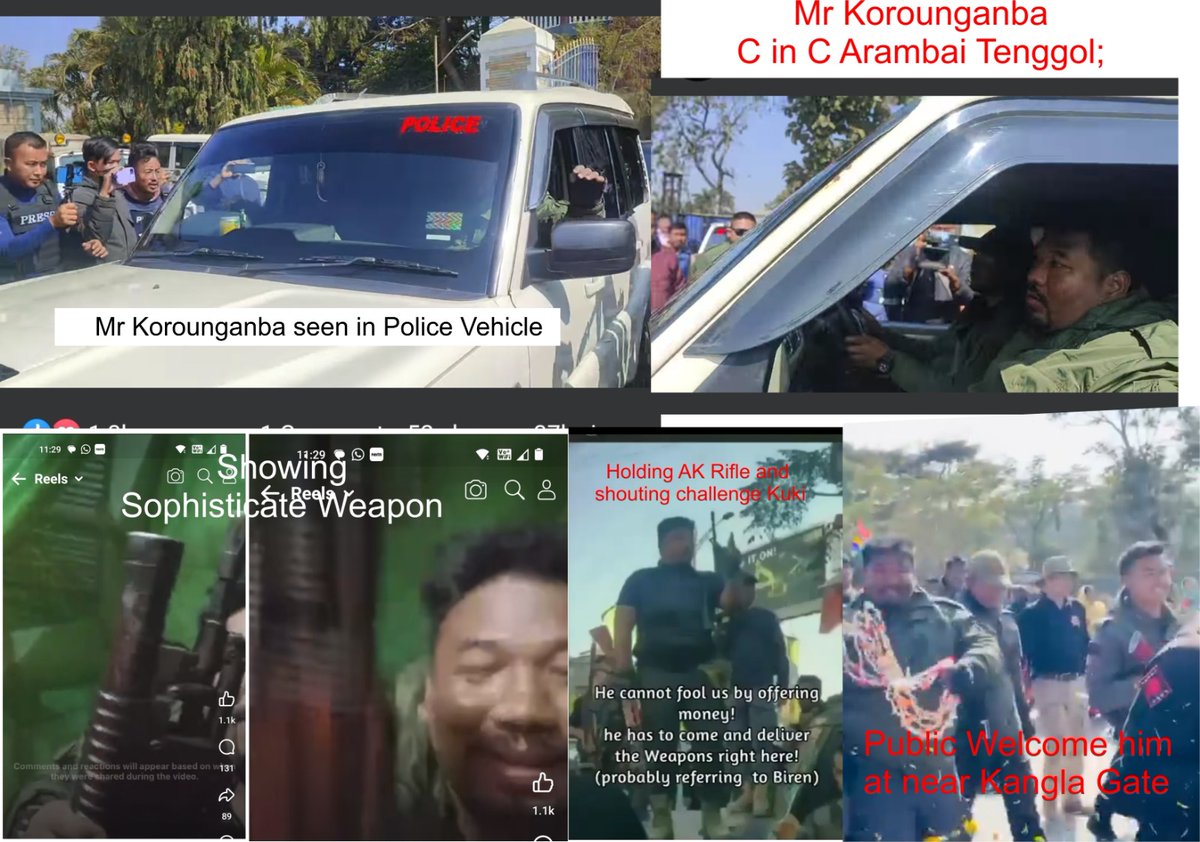 JangminTouthan1's tweet photo. The former DGP of Manipur Pu P. Doungel has been replaced by a self-styled new DGP Koirounganba,  Chief of  #ArambaiTenggol.He is seen travelling openly in Police vehicles while the former DGP, Kuki  IPS  officer was stripped from his  post. @NBirenSingh @easterncomd @HMOIndia https://t.co/RuRuBSzZfi