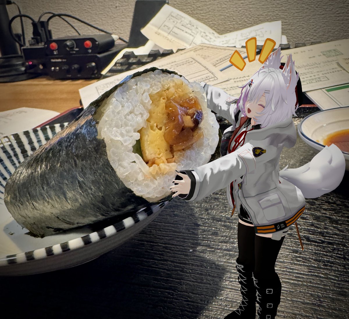 「恵方巻き食べるのすっかり忘れてましたコンビニので済ませちゃうけど頂きまーす!てか」|シロいののイラスト