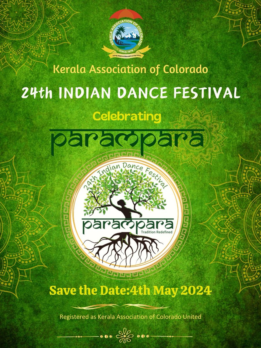 ColoradoKerala's tweet image. Kerala Association of Colorado proudly presents the theme for &quot;Indian Dance Festival 2024&quot;
Come and celebrate &quot;Parampara&quot; with us.😍😍😍

#IDF #Dance #Festival2024 #Indian #Colorado #Parampara #Kerala #traditional #DanceMusic #celebrity
