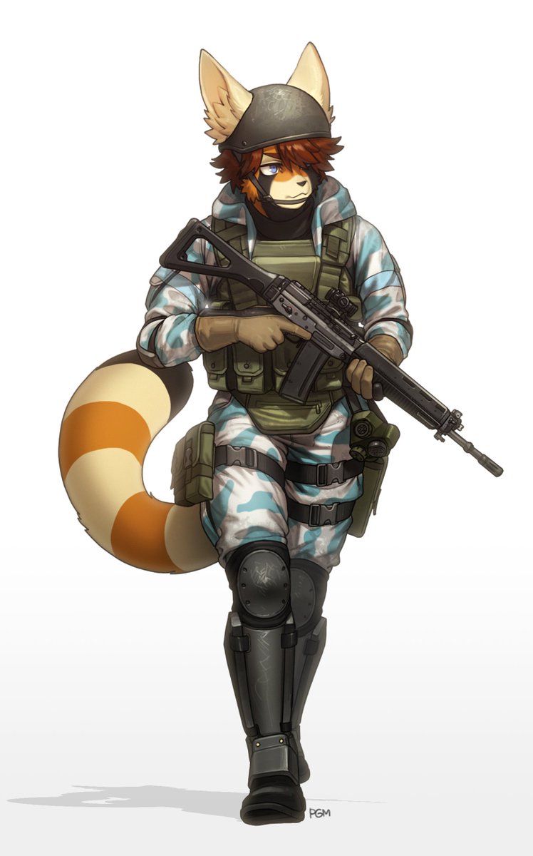 gun weapon animal ears tail camouflage solo furry  illustration images