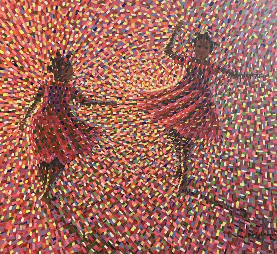 'Days of Innocence' painting by Betty Acquah, Ghanaian painter who uses the technique of pointillism #WomensArt