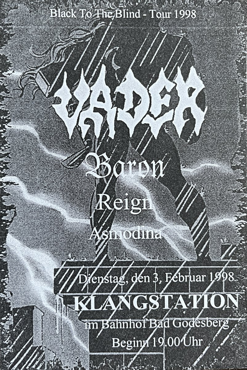 THIS DAY IN VADER: On February 2nd 1998 Vader was playing in Bad Godesberg (Germany) at 'Im Bahnhof'.