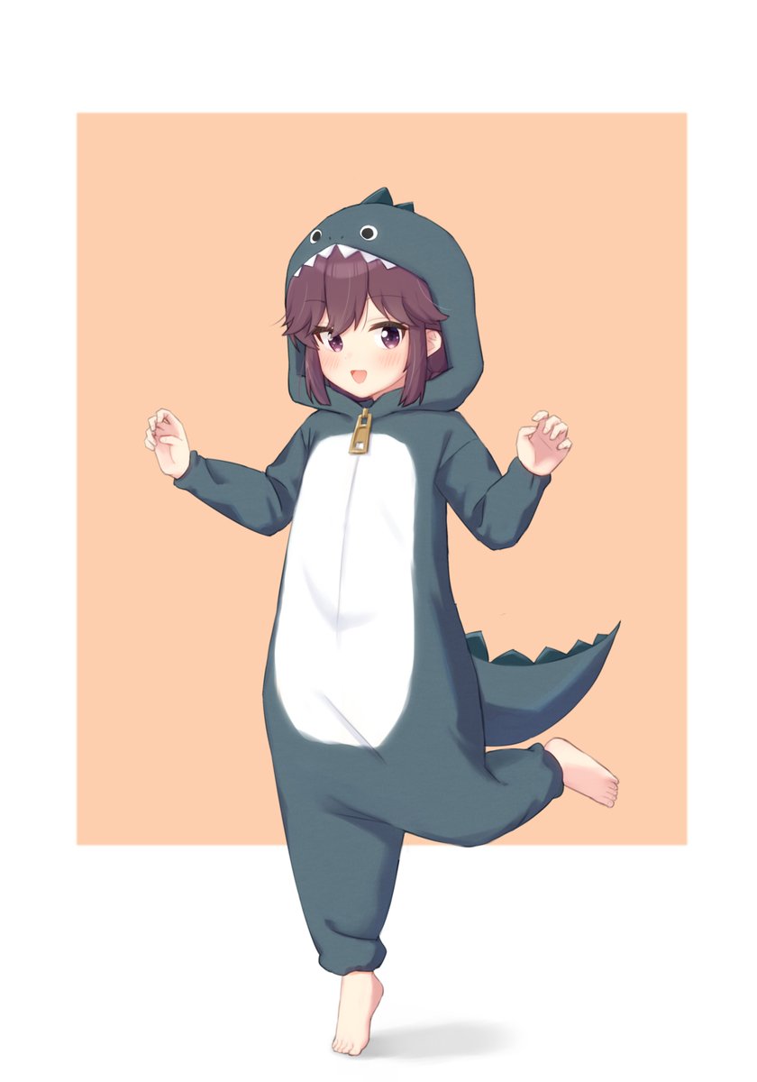 1girl solo animal costume shark costume barefoot full body looking at viewer  illustration images