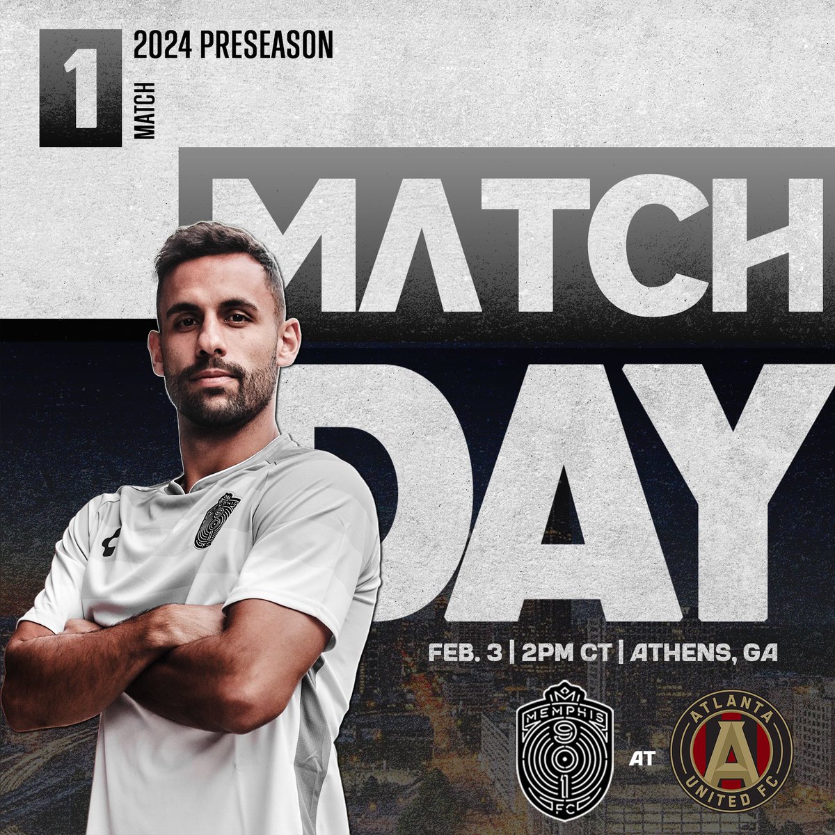 Memphis901FC's tweet photo. VAMOS! IT’S MATCHDAY! ⚽️

🆚 @atlutd 
⏰ 2 PM CT
🏟️ Turner Soccer Stadium
📺 https://t.co/A5kuto9Etx

#DefendMemphis https://t.co/trrkY0Cjvz
