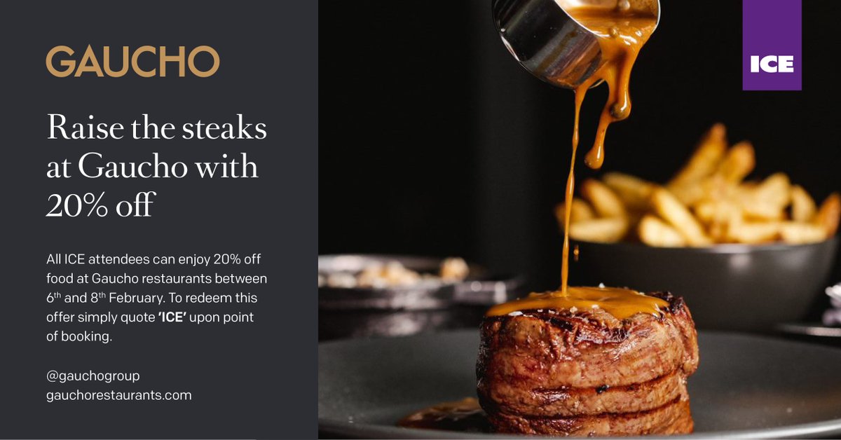 ICE attendees, indulge in a culinary delight at Gaucho, our official Restaurant Partner, and enjoy an exclusive 20% off from 6th to 8th February. Don't miss this limited-time offer! 🥩✨ gauchorestaurants.com