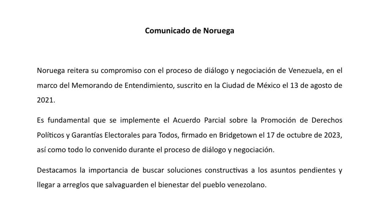 Noruega llama a las partes en la mesa de di logo a respetar los