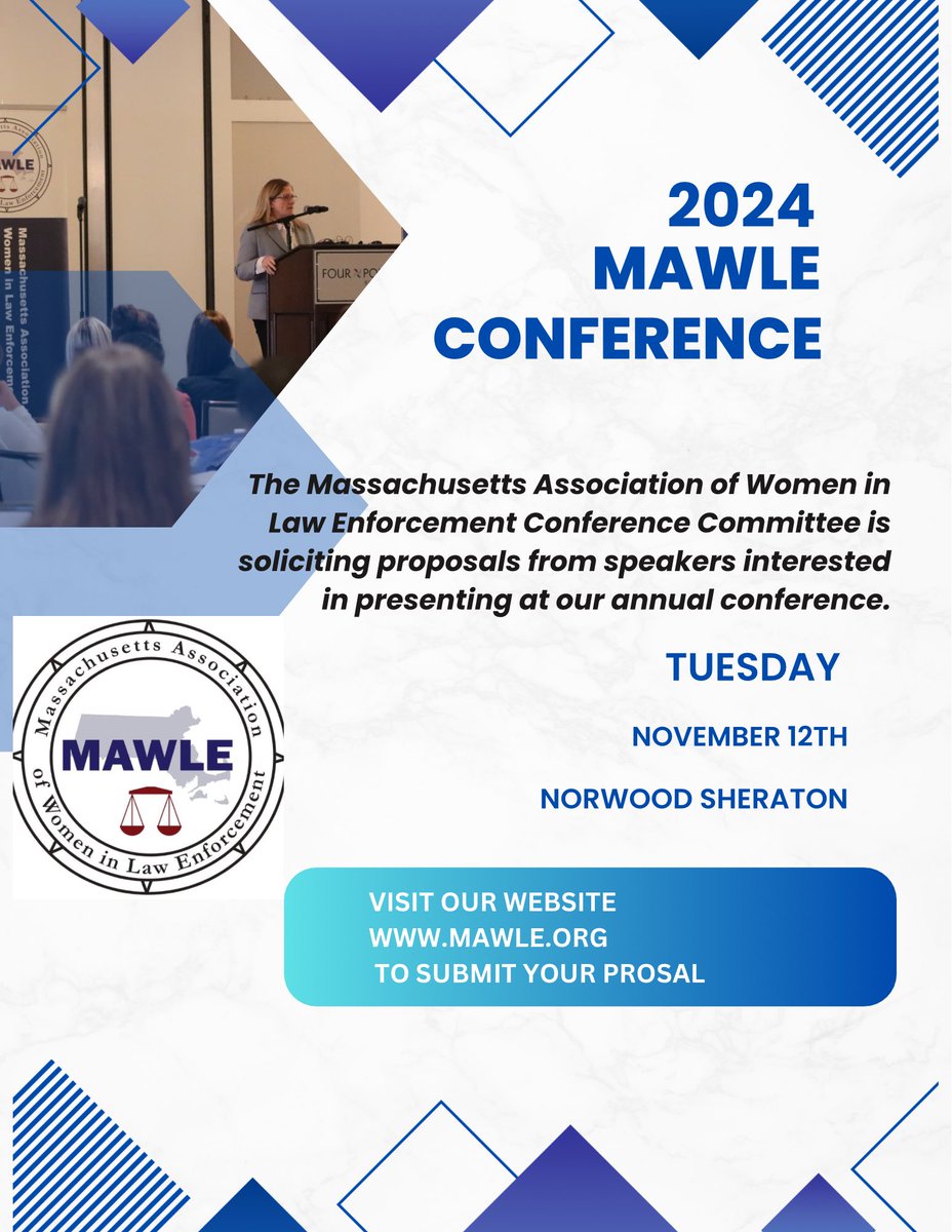MAWLE1's tweet photo. #SaveTheDate #MAWLEConference Nov 12 in Norwood. Stay tuned for more details. Interested in presenting? Go to https://t.co/Hriwb3M0aV for the Call for Proposals form. #MAWLE #womeninlawenforcement Don’t forget to update membership/join now to get a jump & hear about more! https://t.co/7vFTtidEKk