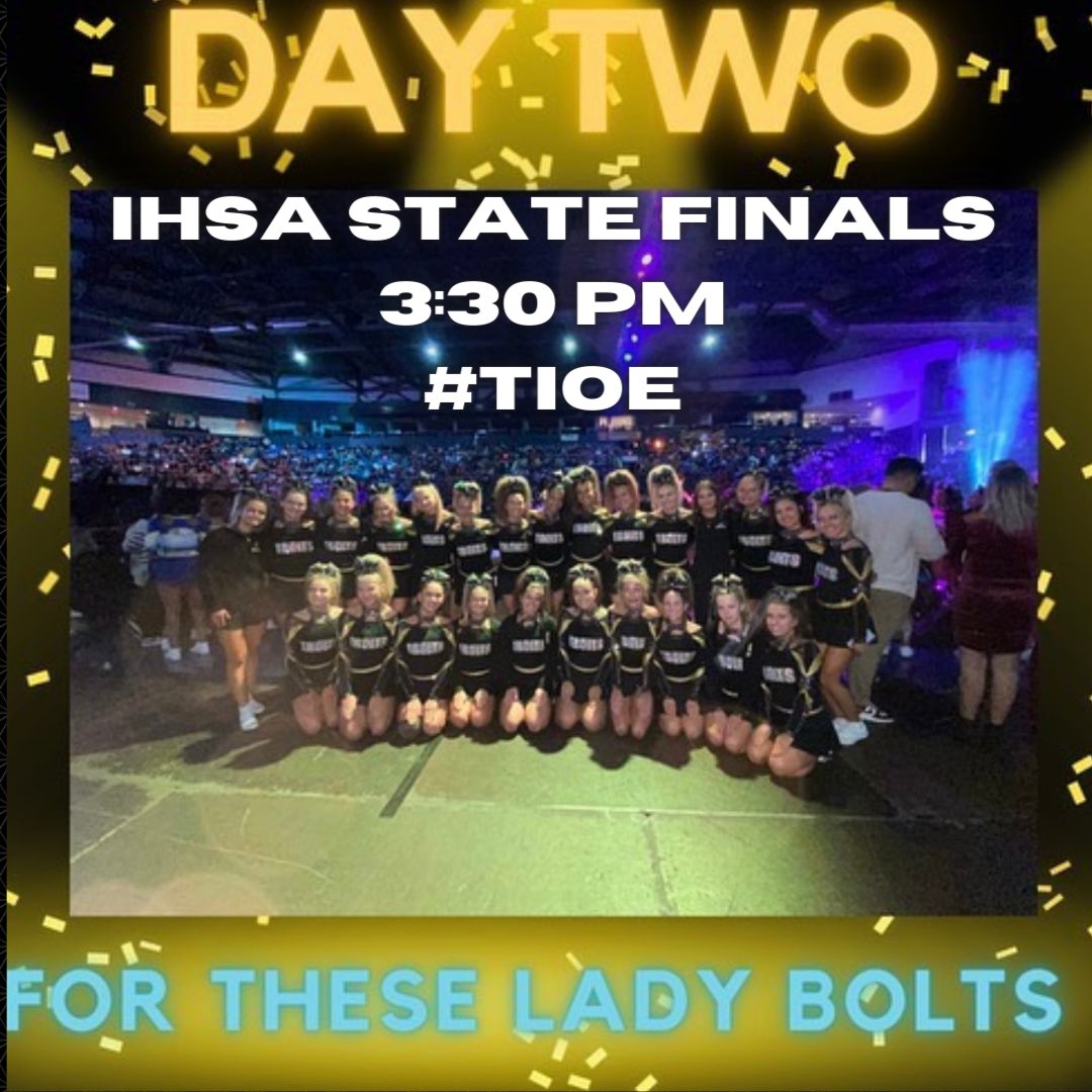 Best of luck <a href="/TBoltCheer/">Andrew Cheerleading</a> today at the IHSA State Finals 

The team performs at 3:30 PM at Grossinger Motors Arena

1st time making the final day since 2011!

Let’s do this ONE MORE TIME!!!!
<a href="/AndrewHS_d230/">Victor J. Andrew High School</a> <a href="/AbirOthman/">Dr. Abir Othman</a>