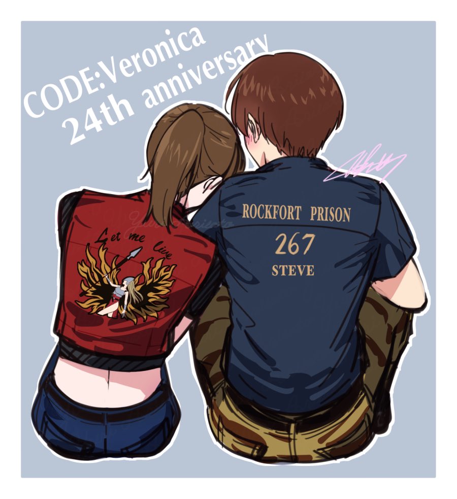 Yuri_Arisato's tweet photo. クレア&amp;スティーブ✏️
✨コードベロニカ発売24周年おめでとうございます✨
スティーブがクレアのこと意識しまくってるのが可愛くて好き💓
#REBHFun https://t.co/8dOHuKDiFt